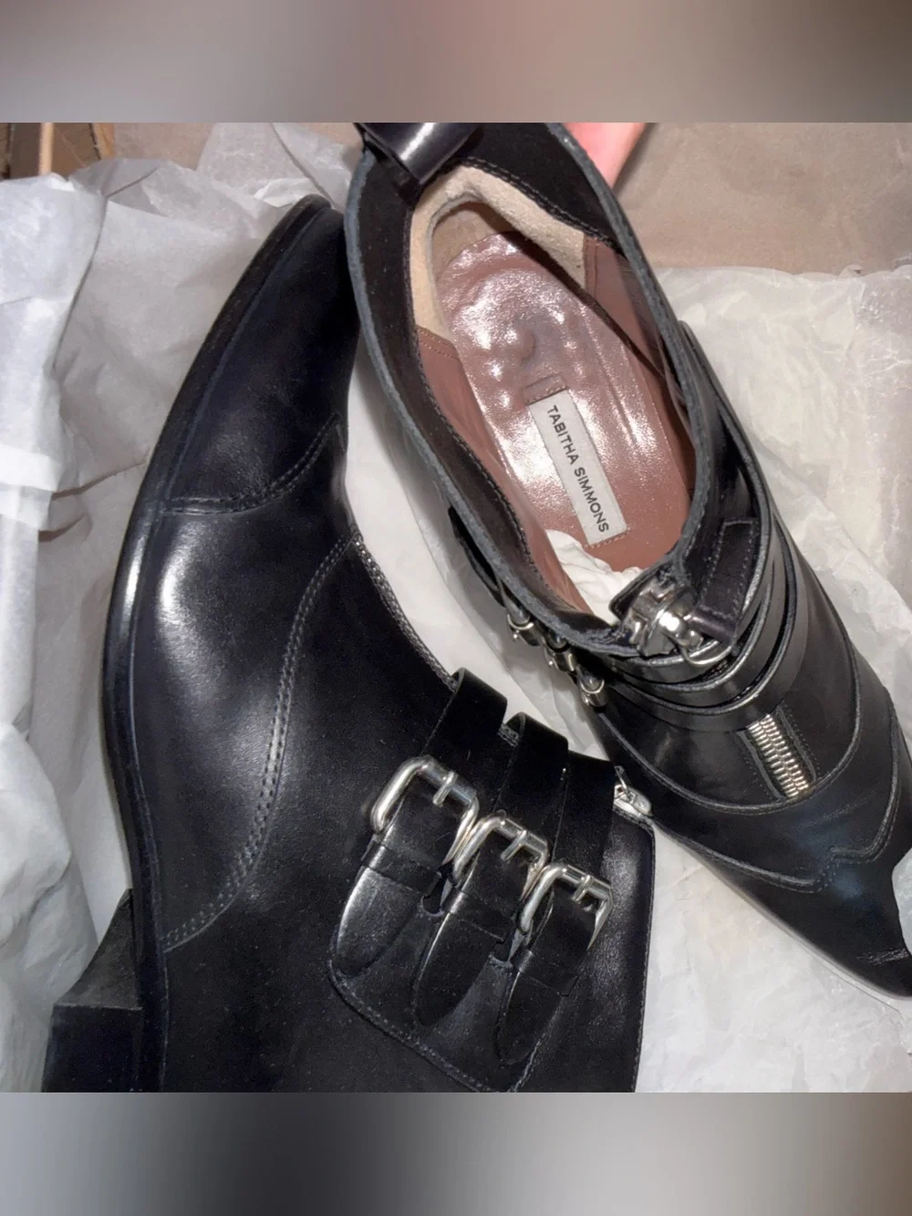 TABITHA SIMMONS BLACK LEATHER EARLY BUCKLE ANKLE BOOTS SZ 39